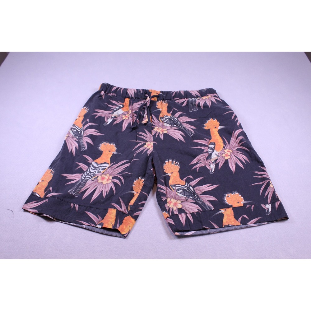 Desmond & Dempsey Men Hoopoe Bird Print Pajama Shorts Gray Cotton Large
